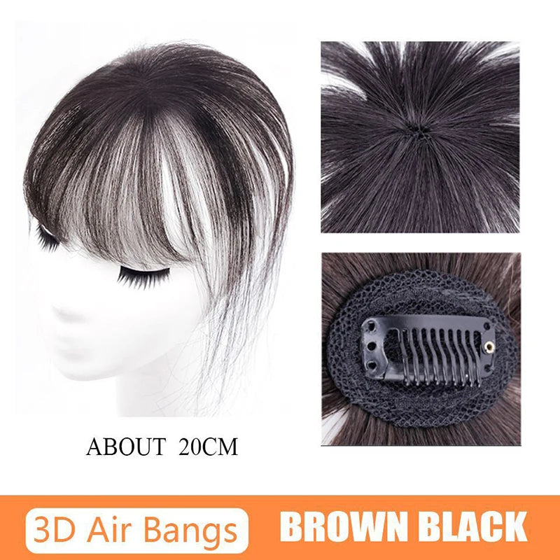French Synthetic Fake Bangs Wig Hair Natural Hairpiece Extensions Qme brownish black