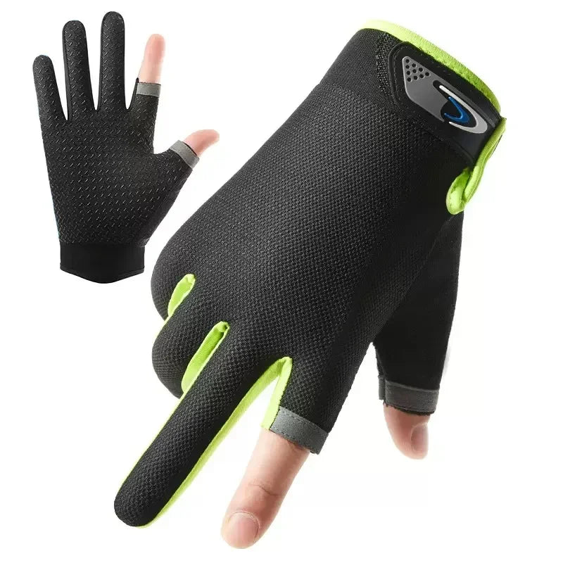 Summer Men Fishing Gloves Women Two Finger Cut Male Touchscreen Qme green One Size