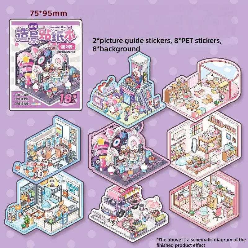 Mini Scenery Sticker Book DIY Handbook Material Miniature Scene Qme A2