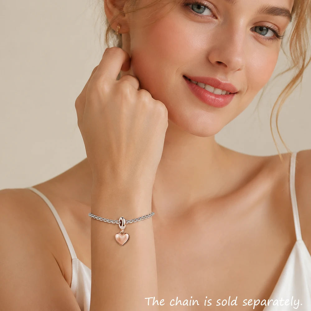 Rose Gold Color Heart Pendants Charm 925 Sterling Silver Women Jewelry Winter New Romantic Gift Qme