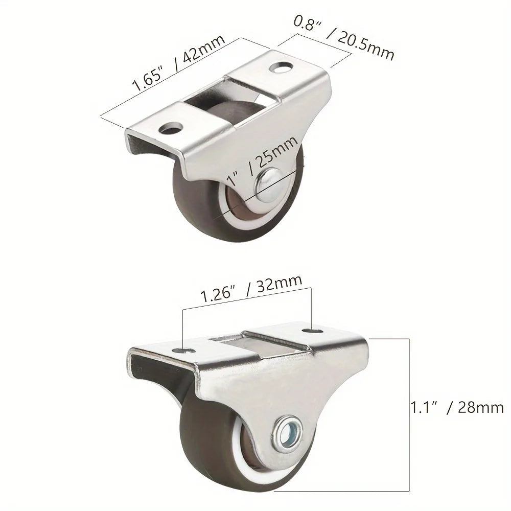 Fixed Caster Wheels, Heavy Duty Rubber Furniture Casters with Screws Qme