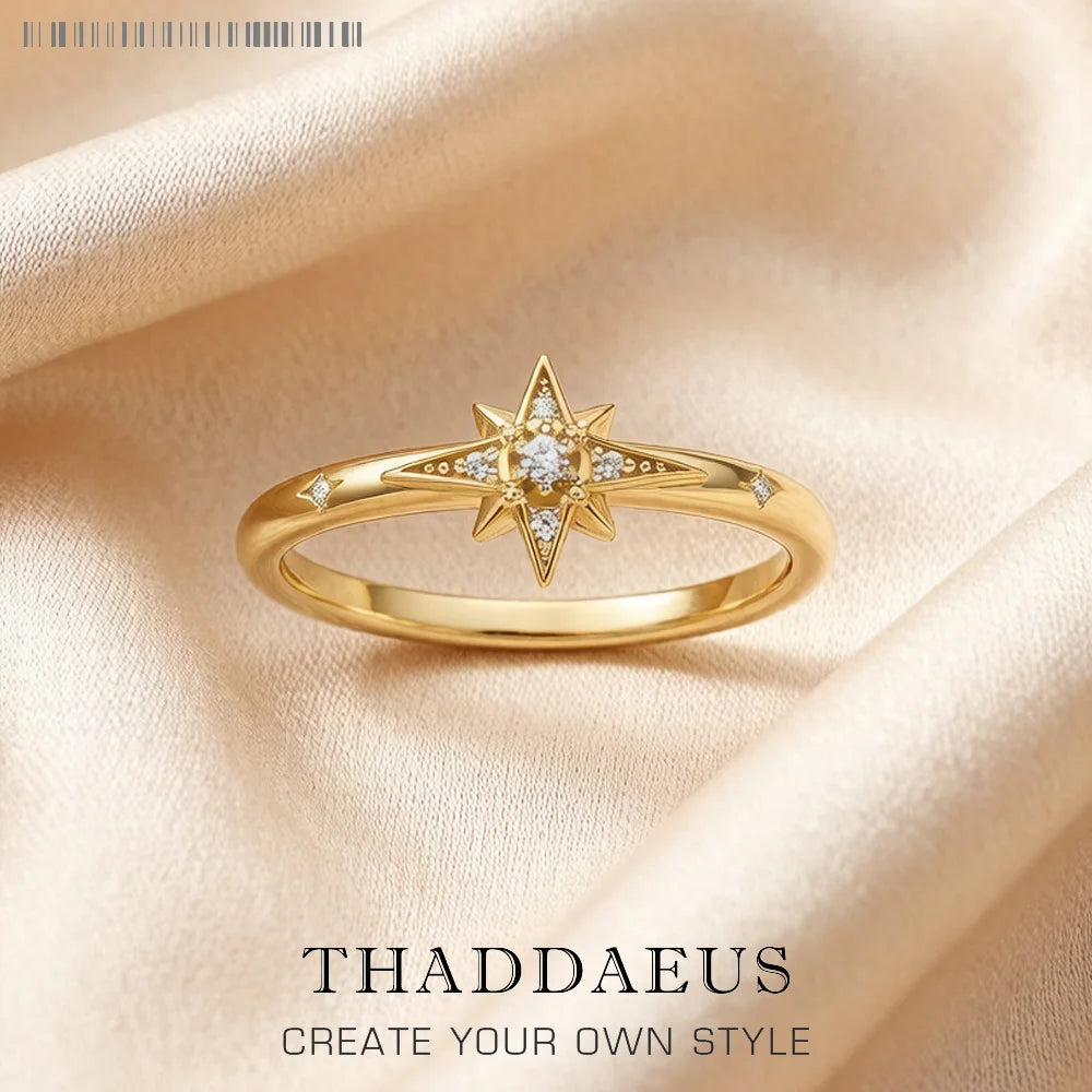 Fascinates Star Ring Europe Style Brand New Glam Fine Jewerly For Women Spring 925 Sterling Silver Trendy Gift Qme Gold Color 7