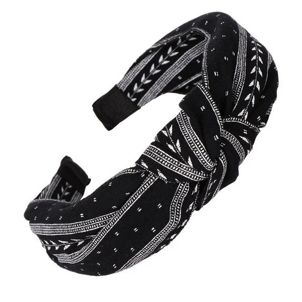 Elegant Knotted Leaf Wide Fabric Headband Hair Hoop Women Girls Beach Qme black