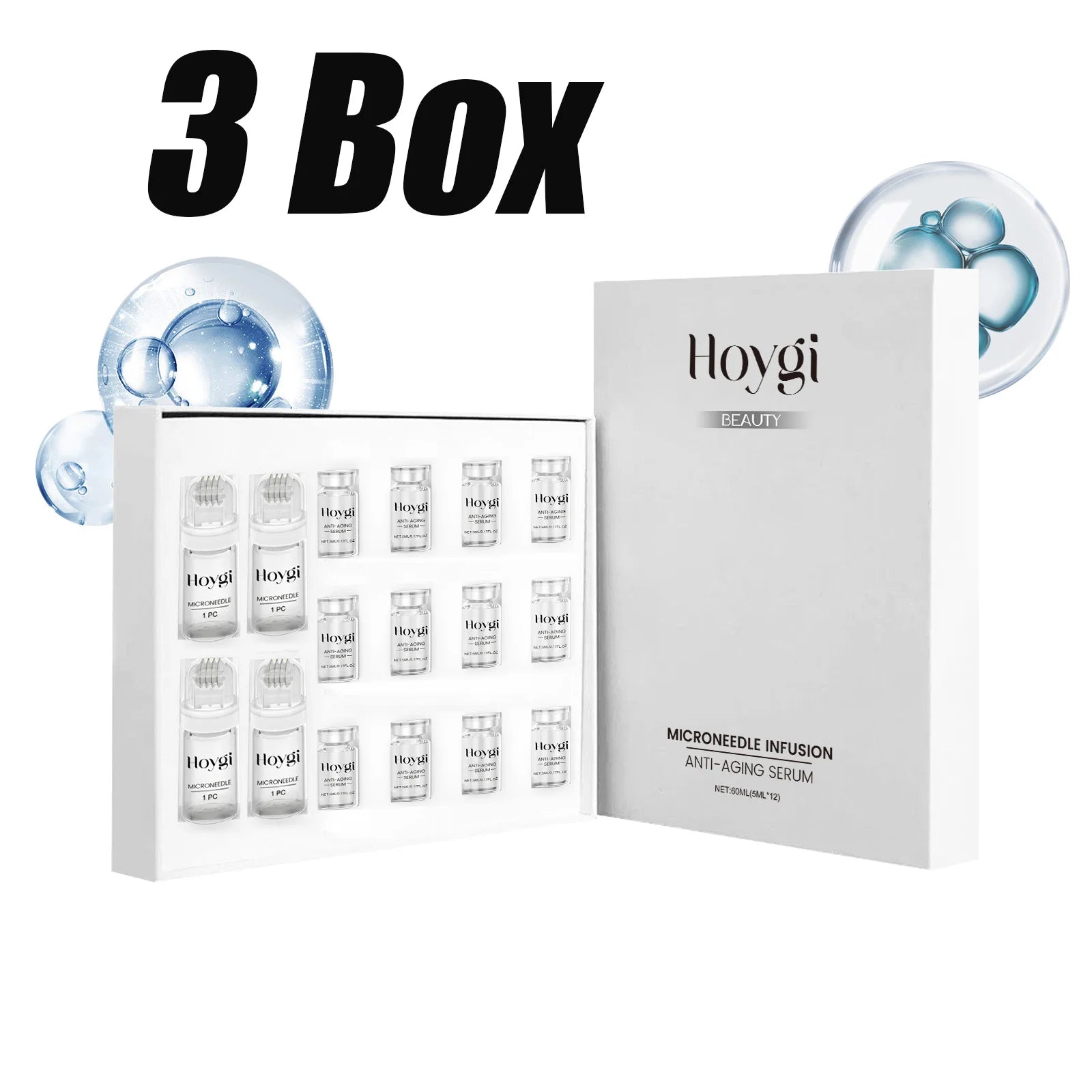 Firming Facial Serum Set with Microneedle Roller Anti-Aging Tightening Hydrating Facial Essence Fade Smoothing Skin Beauty Qme 3 Boxed