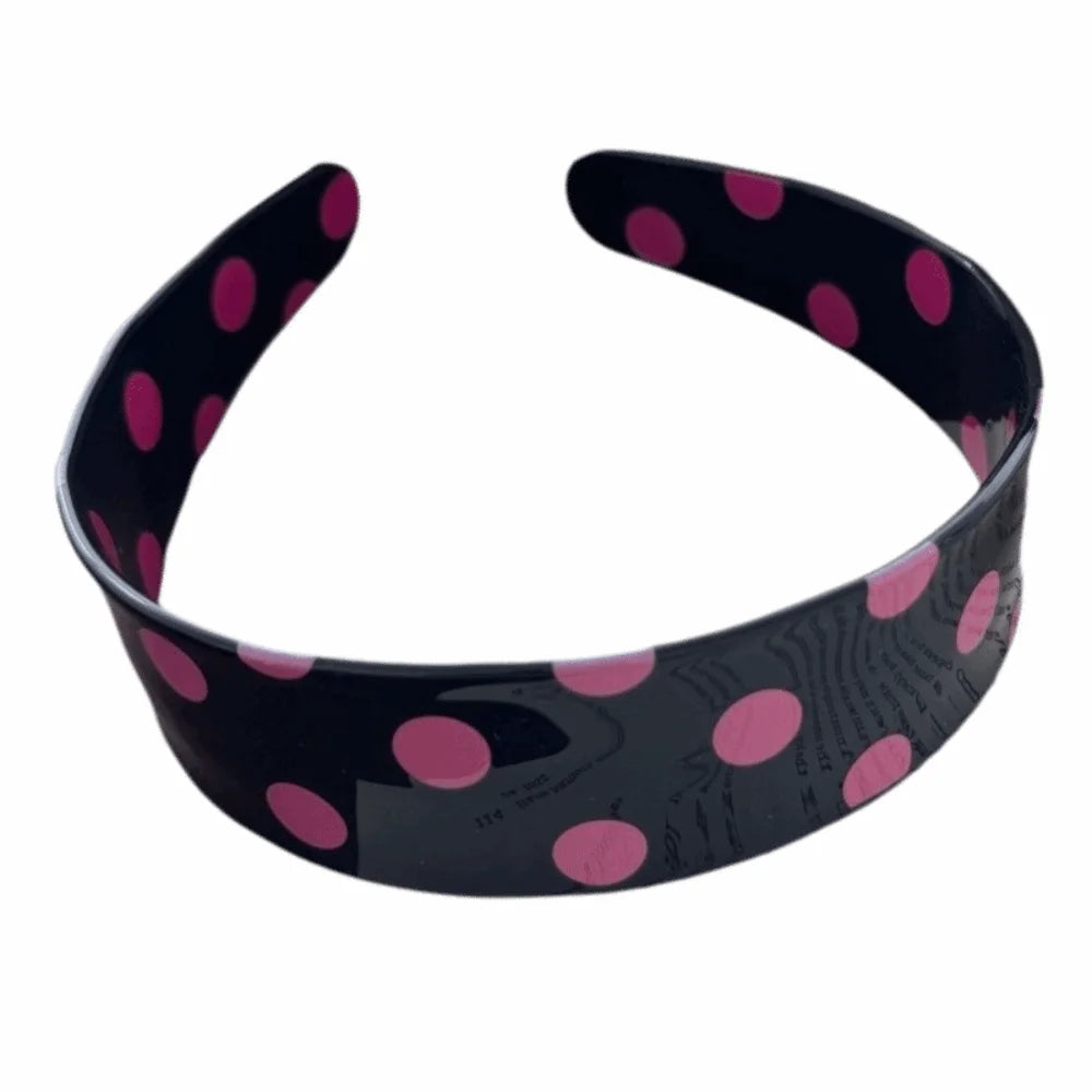 Vintage Retro Acetate Plate Headband Sweet Non-slip Polka Dot Hair Qme Black