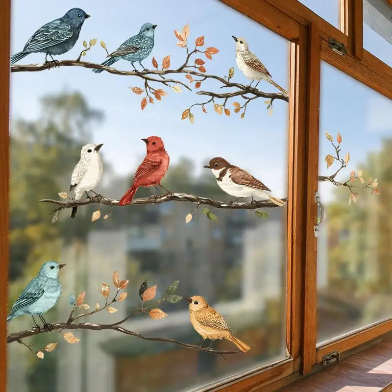 Bird Branches Window Stickers Removable Bedroom Home Decoration Qme