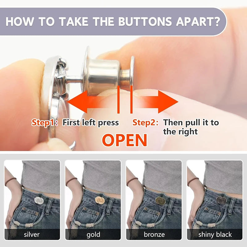 2/3PCS Pant Waist Tightener Adjustable Buttons Pins for Loose Jeans No Sew and No Tools Waist Cincher Clip for Clothing Skirts Qme