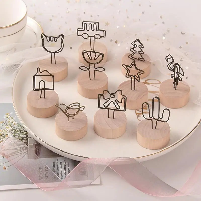 Mini Wooden Base Metal Photo Holders Creative Design Decor Photos Qme
