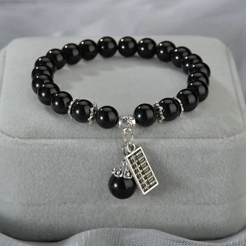 b20 Natural Stone Agate Amethyst Abacus Beaded Bracelet Men and Women Magnetic Health Protection Fashion Jewelry Gifts Qme Black Onyx