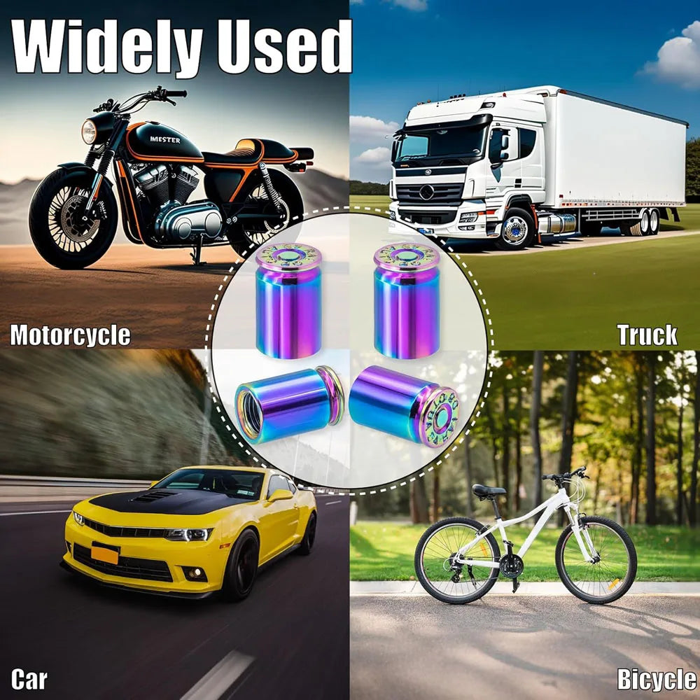 4PCS Bullet Shell Tire Valve Stem Caps, Aluminum Alloy Car Air Stem Cap for Cars, SUV, Trucks, Bikes, Motorcycles, Bicycles Qme