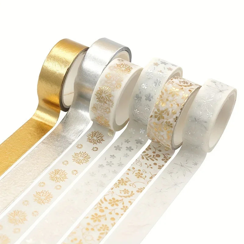 6-Piece Flower Plant Gold Foil Washi Tape Set - Add a Touch of Elegance to Your Crafts! Qme