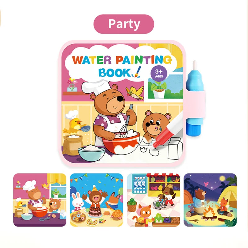 Reusable Water Drawing Doodle Book with Magic Pen, Kids Coloring Drawing Board, Early Educational Toy, Birthday Gift for Kids Qme Festival Party