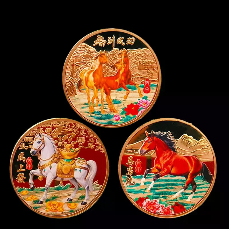 3/1Pcs Chinese Zodiac Horse Souvenir Coins Lucky Animal Horse 40mm Collectible Coins Metal Collection 2026 New Year Event Gift Qme