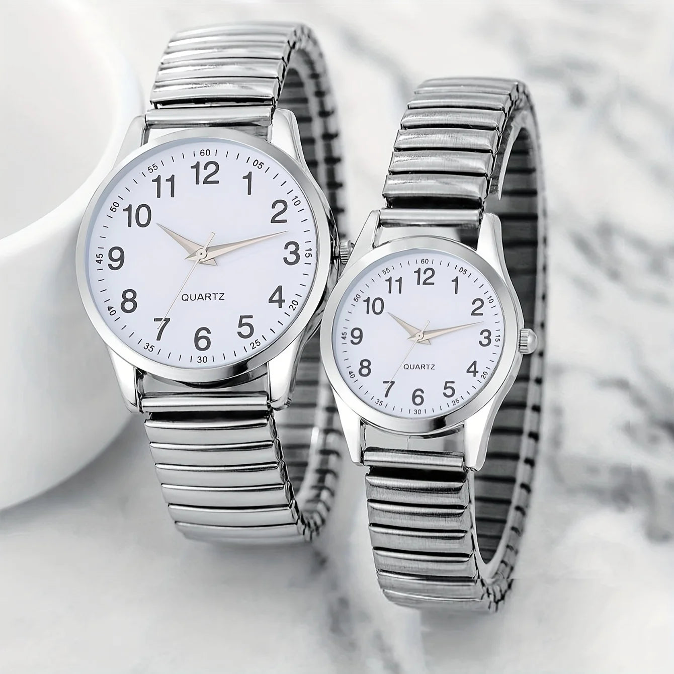 2pcs Simple Digital Steel Band Quartz Watch, Daily Wear Couple Watch Qme Silver