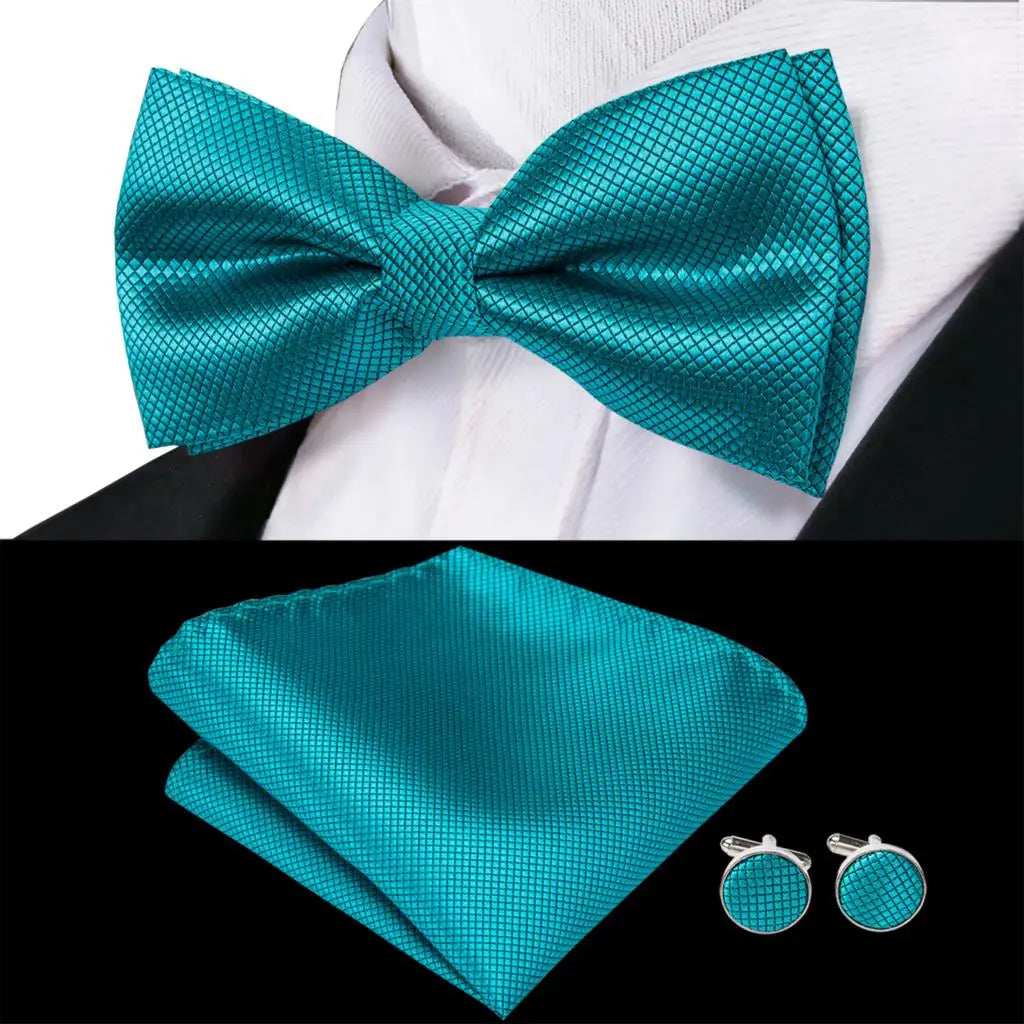 Sage Mint Grass Teal Green Mens Bow Tie Hankerchief Cufflinks Qme LDLH0760