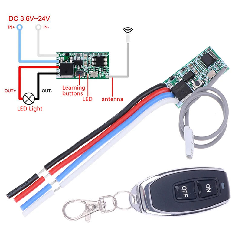 433mhz DC 3 6V 5V 9V 12V 24V 1CH Mini Relay Wireless RF Remote Qme