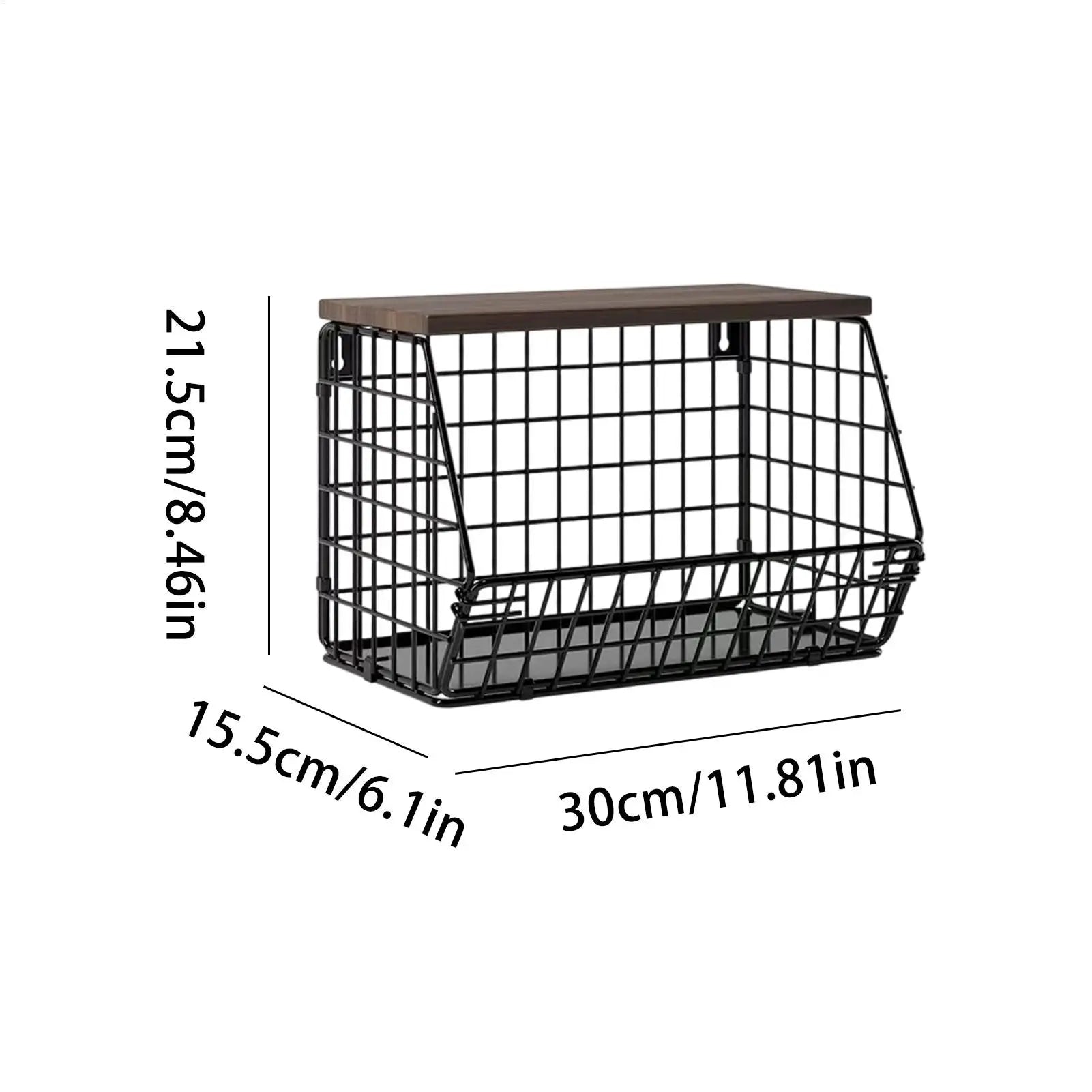 Fruit Vegetable Basket Wall Mounted Kitchen Storage Holder Wood Lid Qme