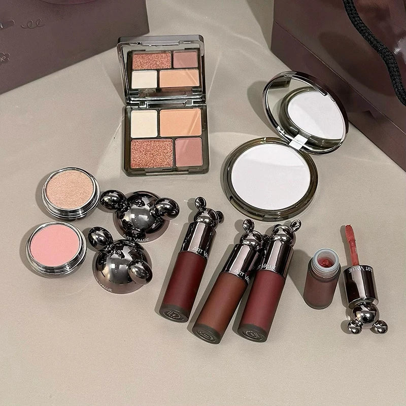 ART VALUE Makeup Sets Include 4 Lip Mud,1 Face Blush,1 Pressed Powder,1 Eyesshadow Palette,1 Highlighter Powder, 8 PCS Cosmetics Qme