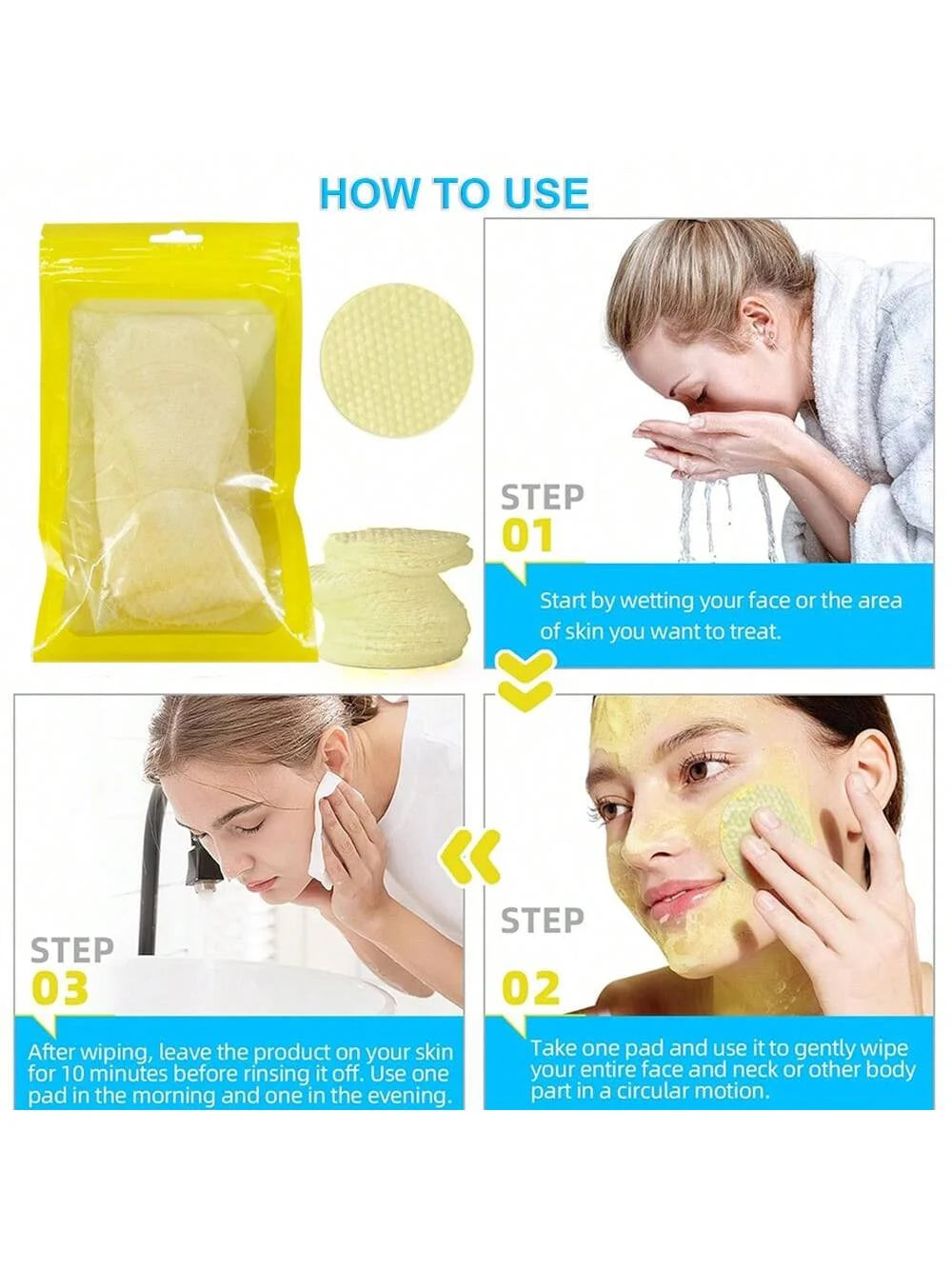 GZE Kojic Acid & Turmeric Cleansing Pads Exfoliating Brightens Glow Energizes Skin Enhance Skin Deep Cleansing Makeup Remover Qme