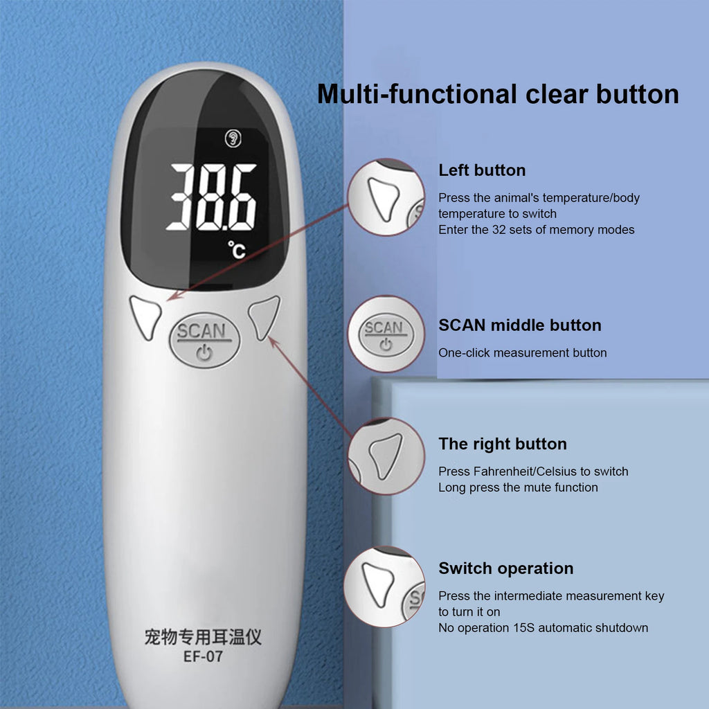 Cat Thermometers Ear cat Dog Tech Supplies Puppy Thermometers Fever Detection Device For Pet High-Precision Accurate Led Display Qme