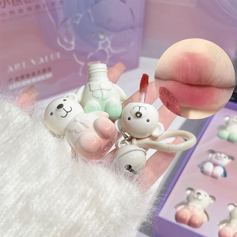 ART VALUE Cute Bear Makeup Set Include 6*Matte Liquid Lipstick,2*Bear Ornaments,1*Lip Balm,1 Mirror,1*Necklace Gift Cosmetic Kit Qme