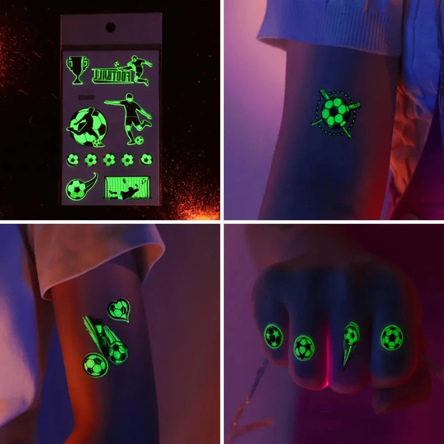 10 Sheets Football Luminous Tattoos Stickers Football Support Glow-in-the-Dark Temporary Tattoos Stickers Football Party Gifts Qme