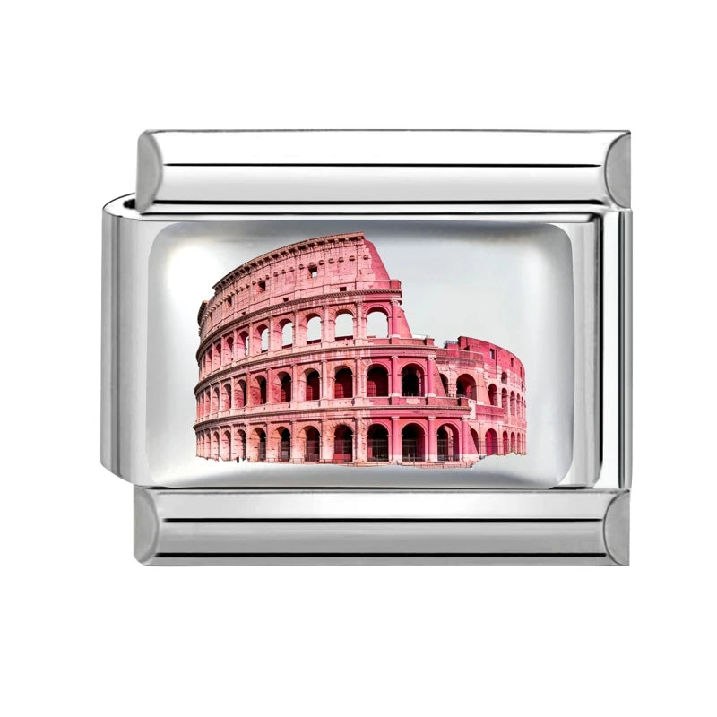 New2026 Hot Fashion Church Tower of Pisa Roman Colosseum Charm Italian Links Fit 9mm Bracelet Stainless Steel Making DIY Jewelry Qme Style 16
