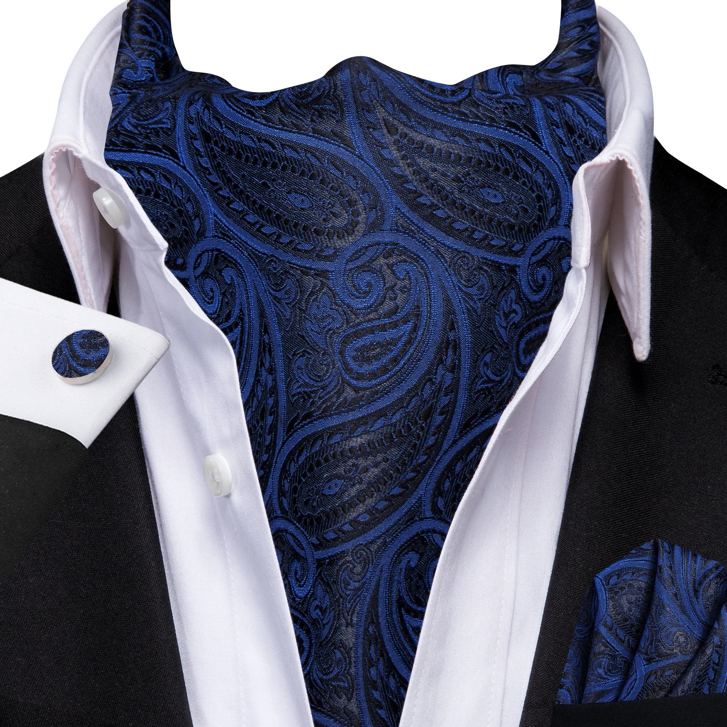 Hi-tie Mens Ascot Pocket Square Cufflinks Jacquard Paisley Floral Qme AS-1147
