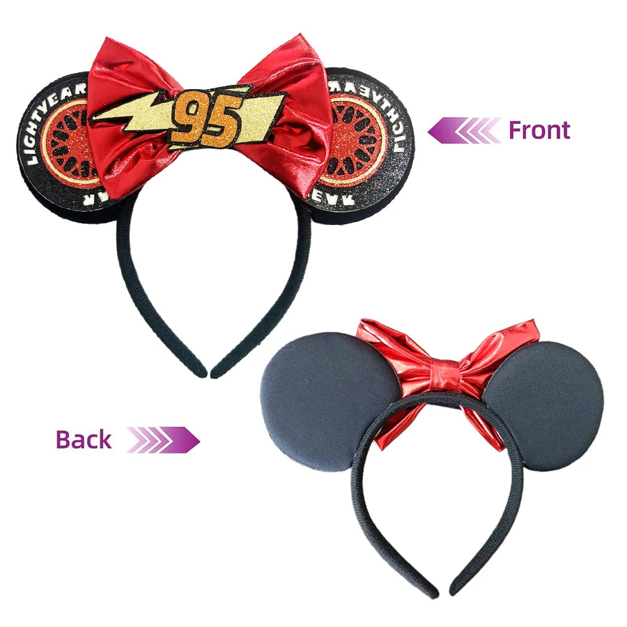 Anime Cars Hair Accessories Pixar 95 Lightning McQueen Mickey Mouse Ear Headband for Girls Kids Women Sequin Bow Hairband Qme