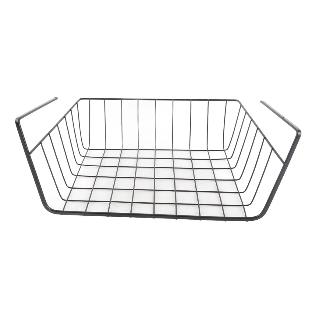 Under Shelf Wire Basket Fine Crafted Under Shelf Storage Basket Large Capacity All Metal for Pantry for Bookshelf for Office Qme L black