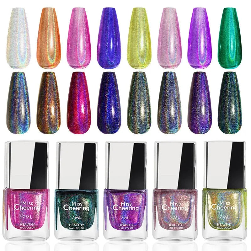 Rainbow Sparkle Holographic Nail Polish 7ml Multichrome Laser Glitter Nail Lacquer Quick-Dry Salon Professional Nail Art Polish Qme