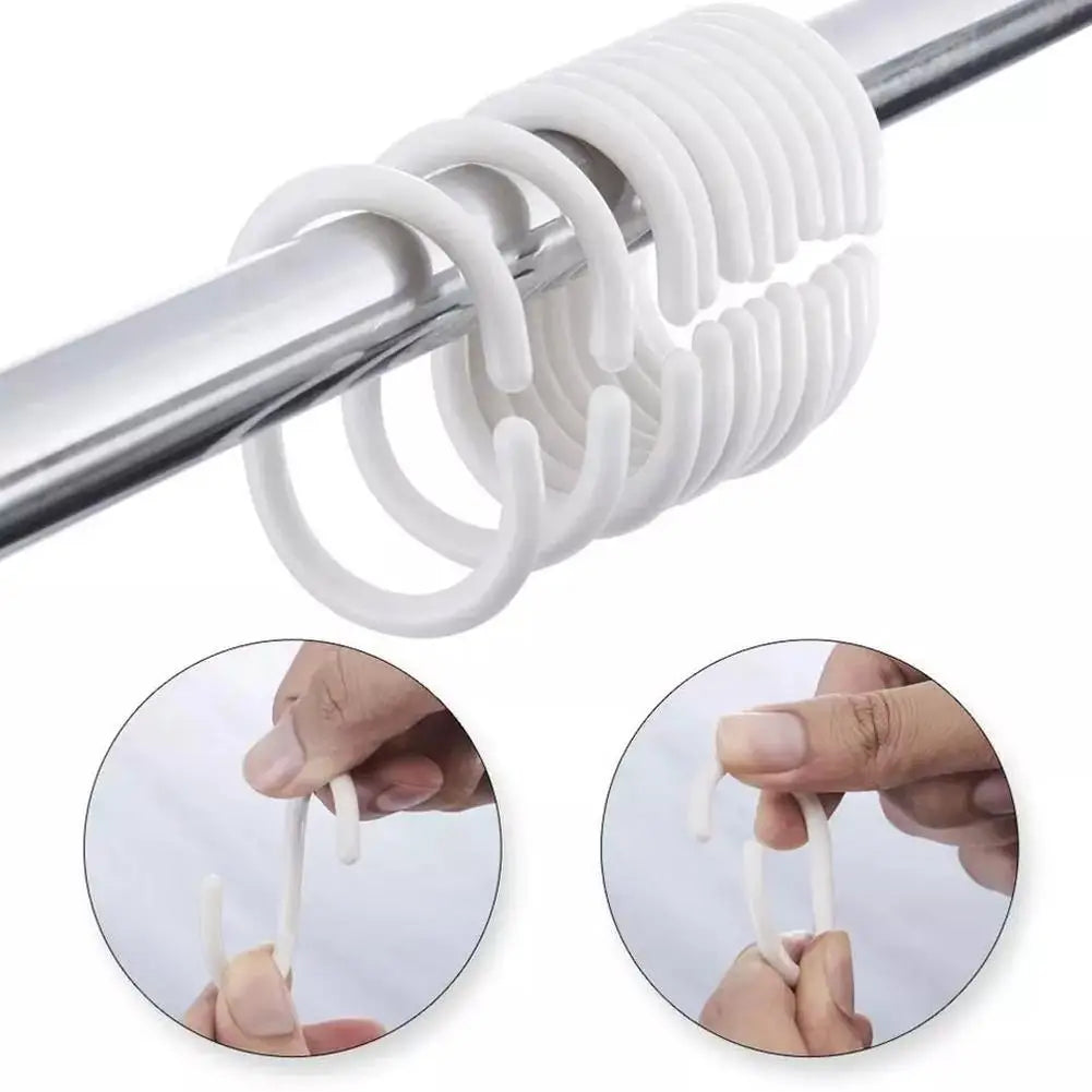 NEW 12PCS Plastic C Type Shower Curtain Hook Hanger Bath Drape Loop Clip Glide Convenient Replacement Bathroom Accessories Qme