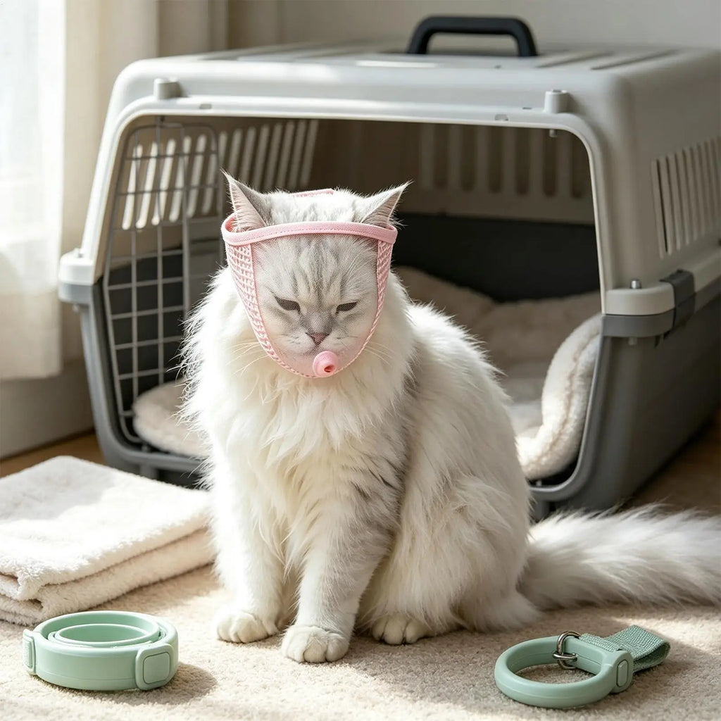 Cat Muzzle Grooming Breathable Mesh Pet Headgear Masque Small Medium Qme