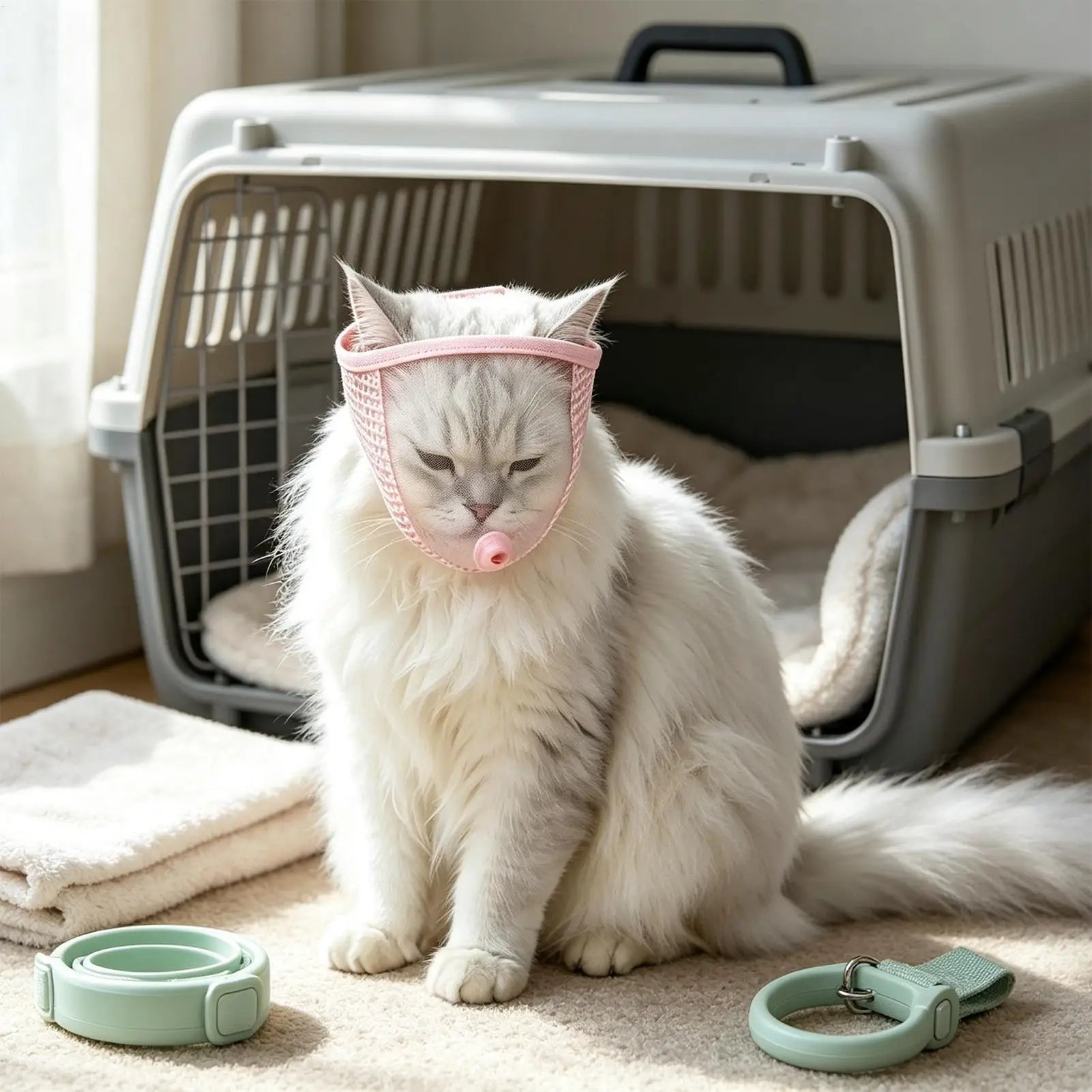 Cat Muzzle Grooming Breathable Mesh Pet Headgear Masque Small Medium Qme