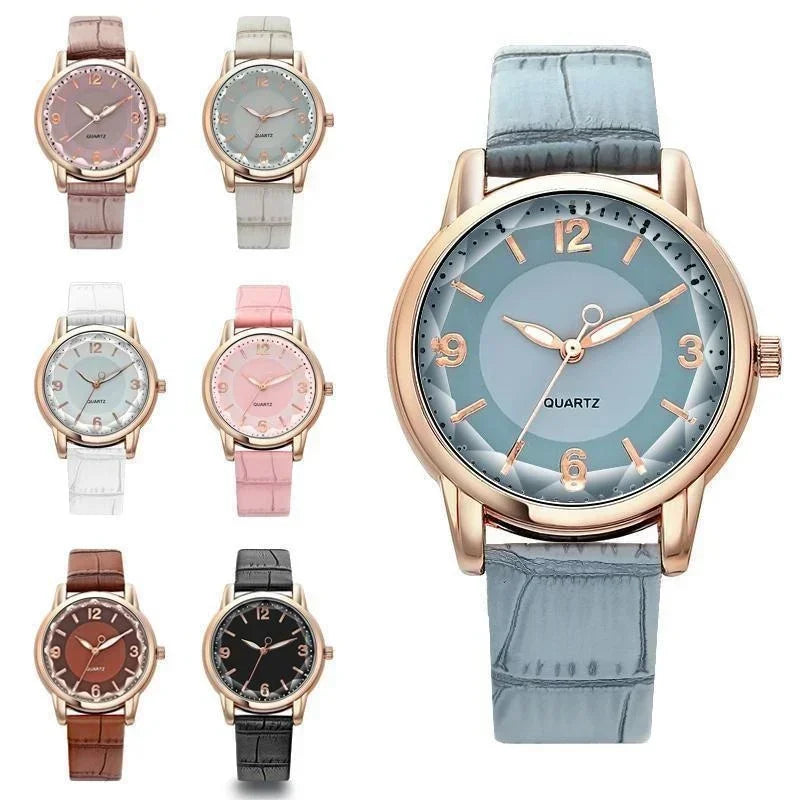 Leather Strap Ladies Watch Polygon Glass Luxury Women clocks Dial Quartz Creative Fashion Quartz Watch Qme