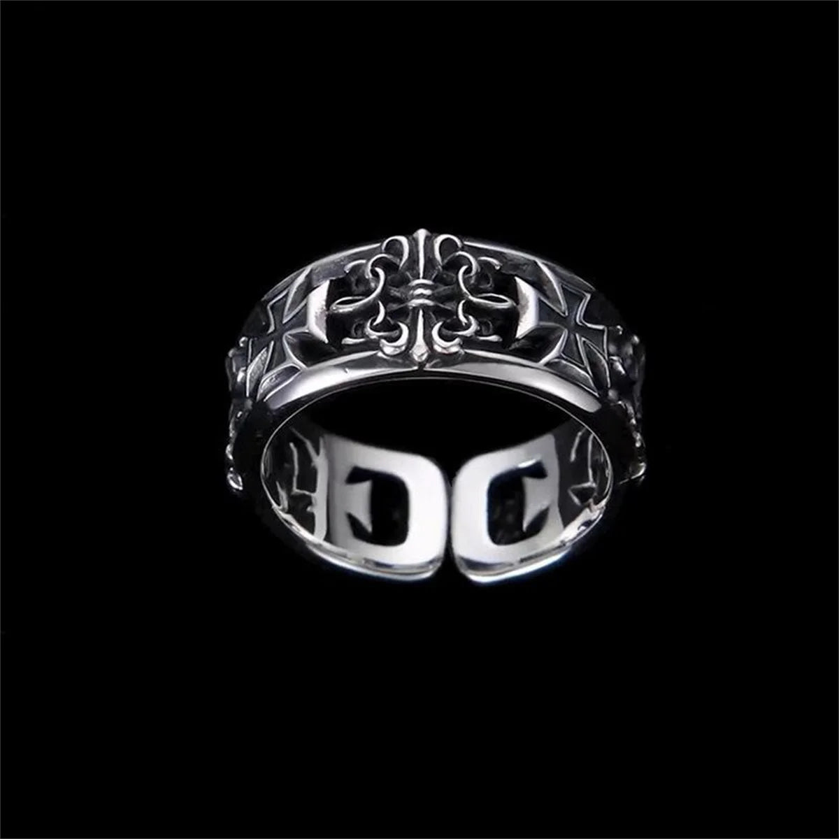 Cool Retro Cross Trendy Ring Male, Hip Hop Punk Style Single Personality High End Open Mouth Food Ring Jewelry Father's Day Gift Qme 1 resizable