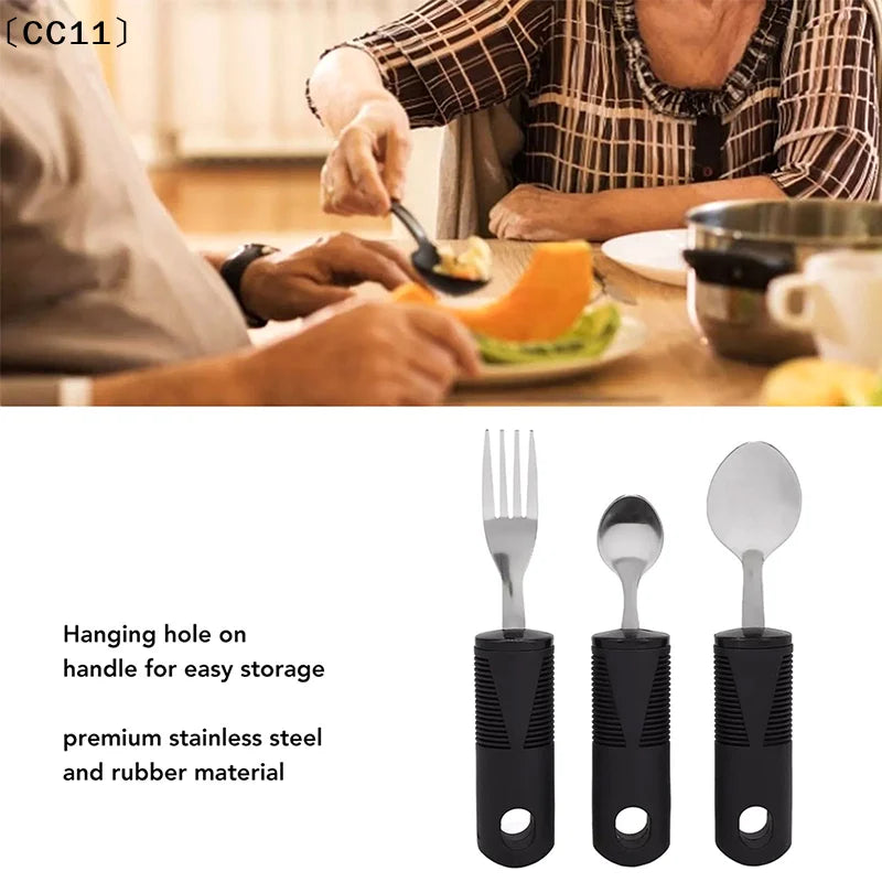 2 Stainless Steel Bendable Adaptive Cutlery Textured Handle Utensils Qme