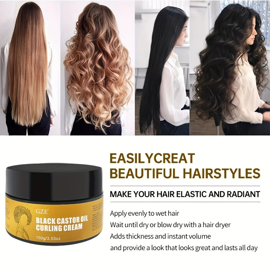 GZE Black Castor Oil Curl Defining Cream Non-stick Hydrates & eliminates frizz, Hair-Smoothing Anti-Frizz Cream to Define Qme