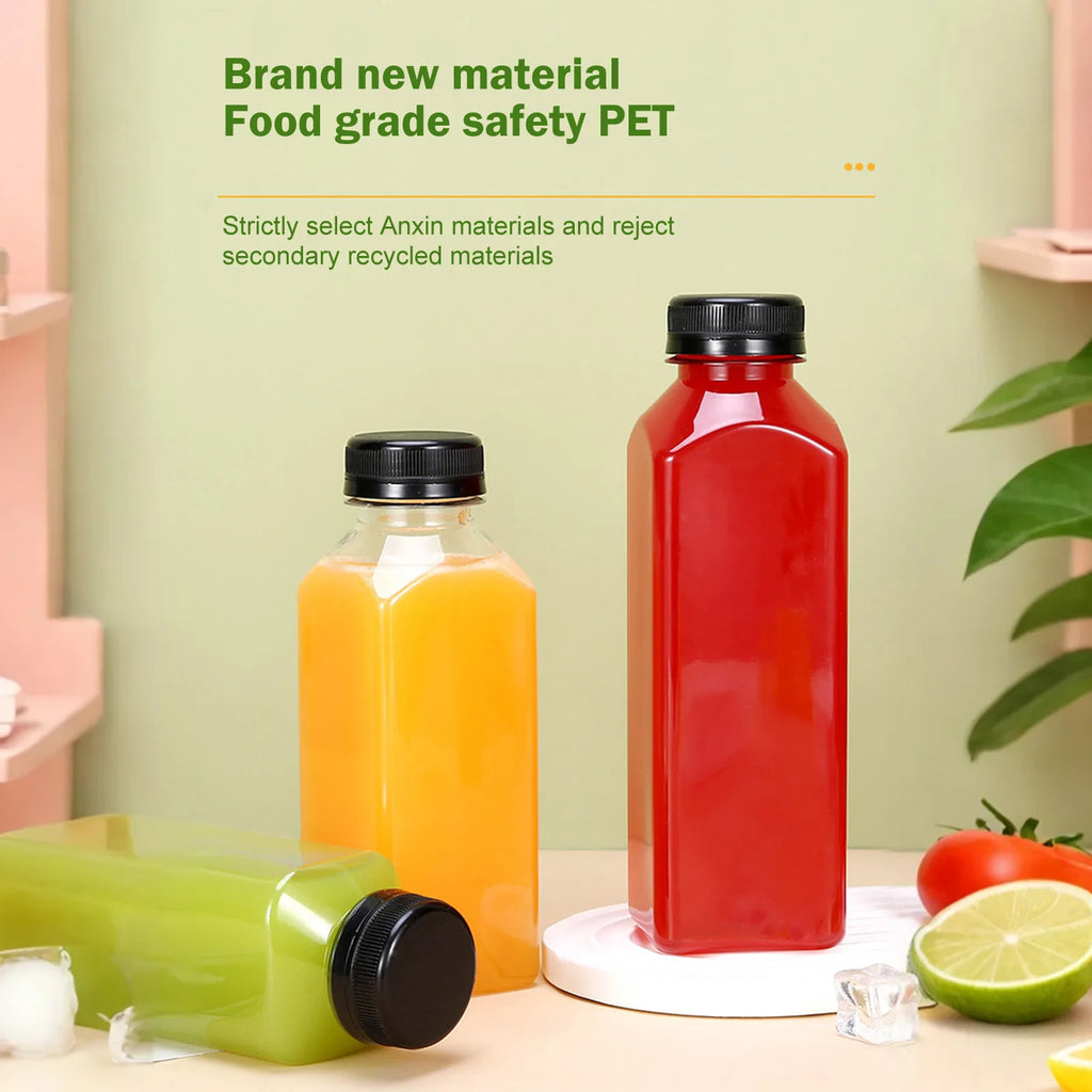 Multi-capacity Disposable Square Plastic Clear Beverage Bottle with Lid Picnic Juice Bottle Multipropose Durable Storage Jars Qme