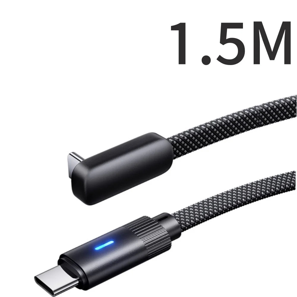 100W 90°Single-Bend Dual Type-C Fast-Charging Data Line PD Braided Nylon Cable With Flat Design For Samsung S23 Huawei Realme Qme black 1.5m