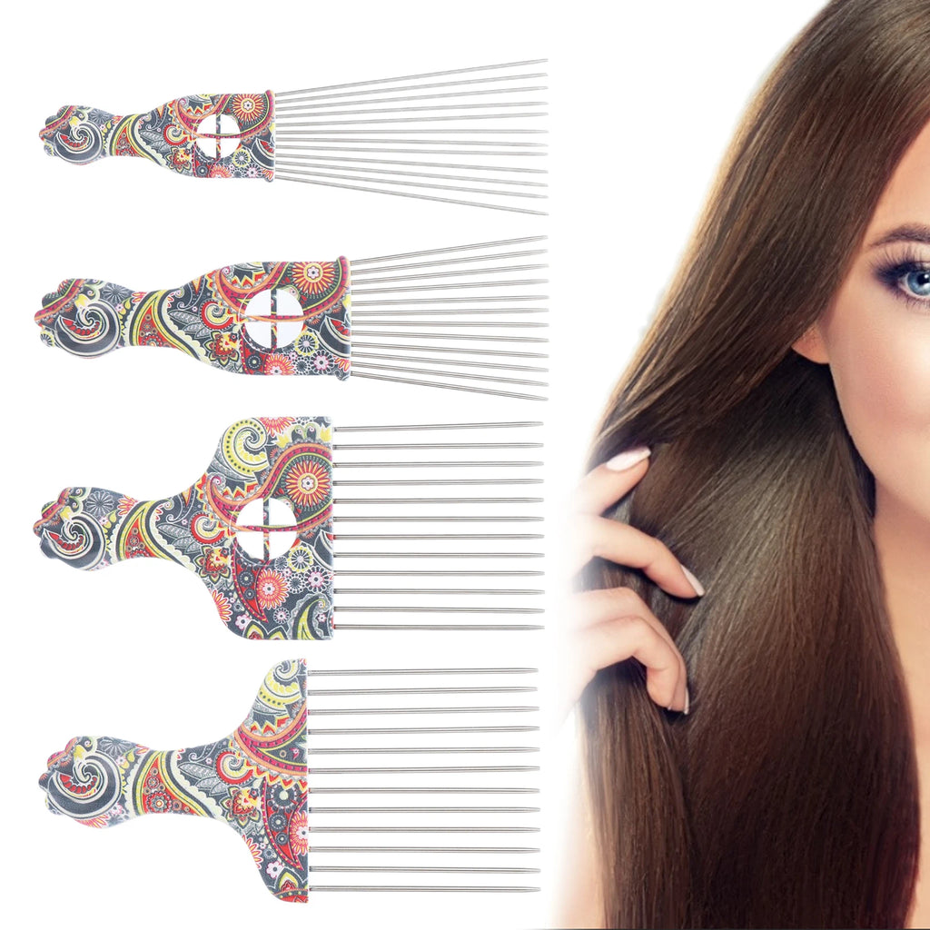 Afro Comb Afro Hair Pick Comb Hair Pick Comb Professional Afro Stainless Steel Detangle Hair Pick Comb for Curly Hair Styling Qme