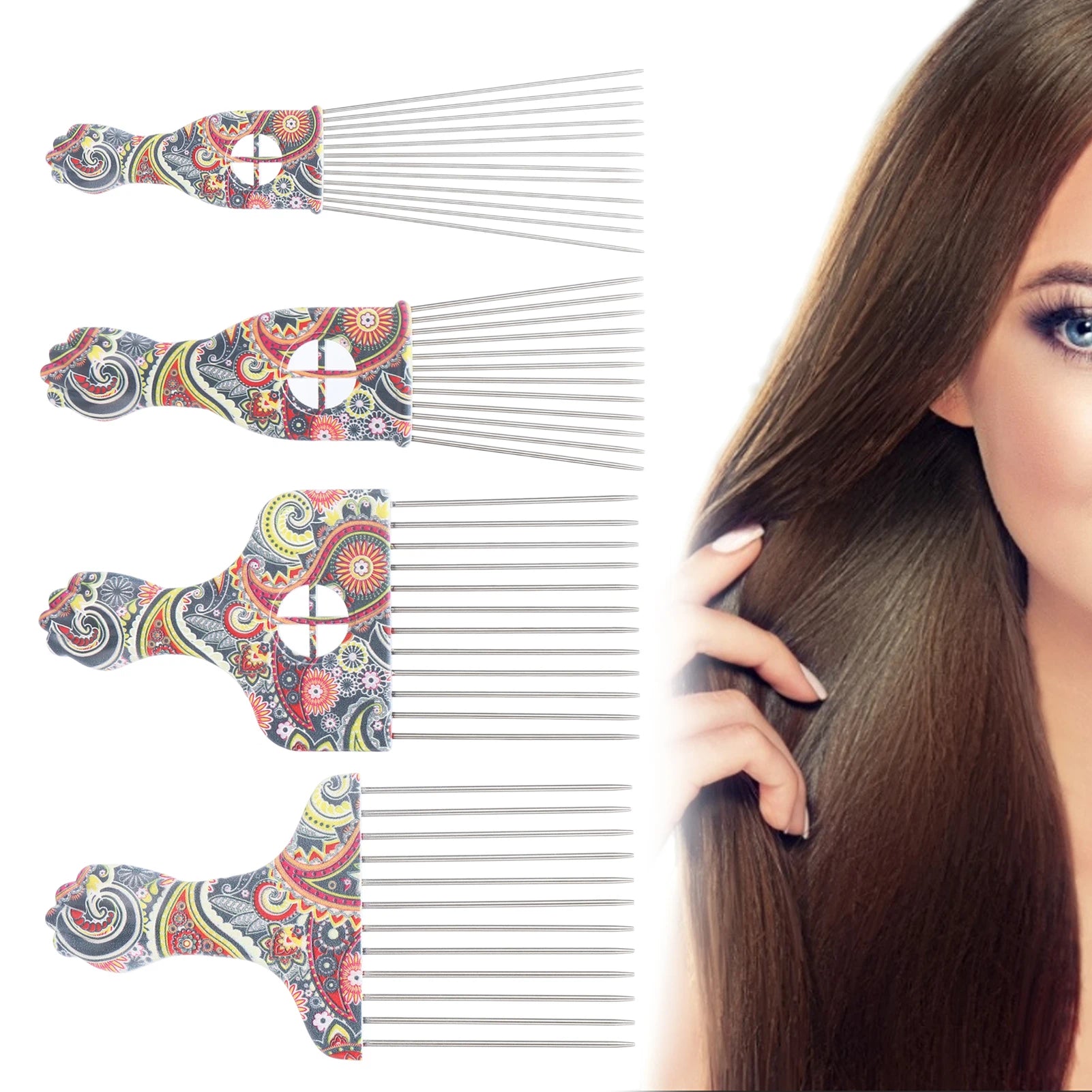 Afro Comb Afro Hair Pick Comb Hair Pick Comb Professional Afro Stainless Steel Detangle Hair Pick Comb for Curly Hair Styling Qme