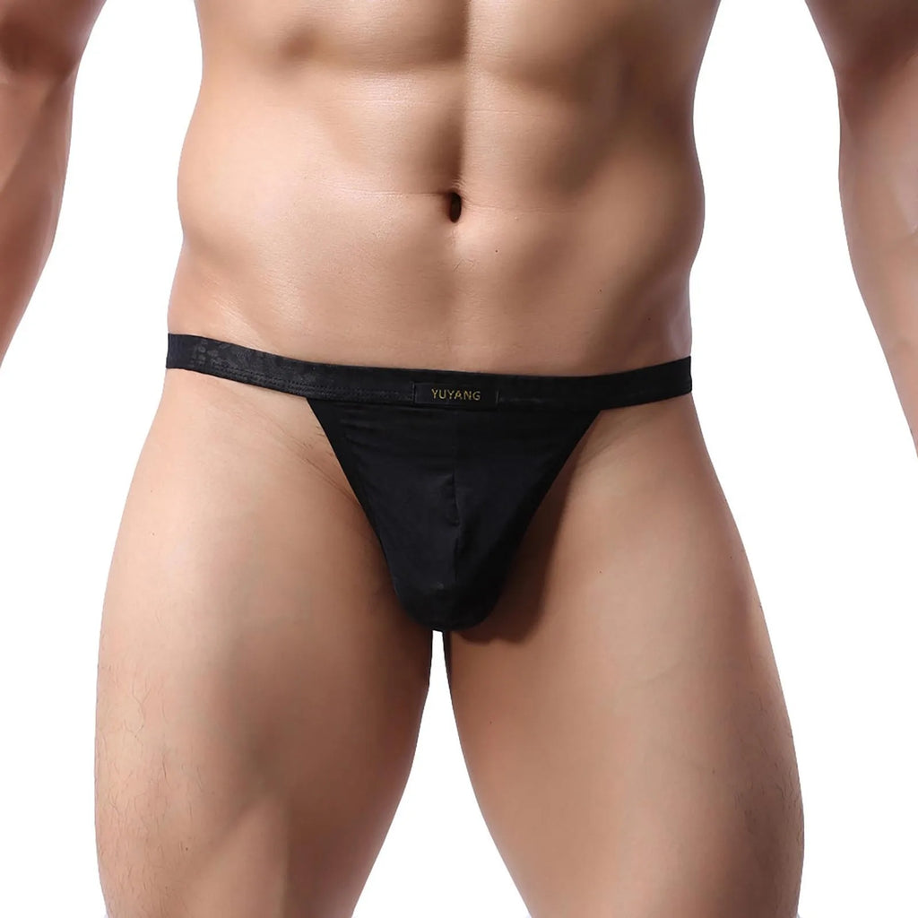 Man's Sexy Breathable G-string Elastic Comfortable Thin Quick Dry Low-rise Bulge Pouch T Back Thong Home Underwear Qme Black L