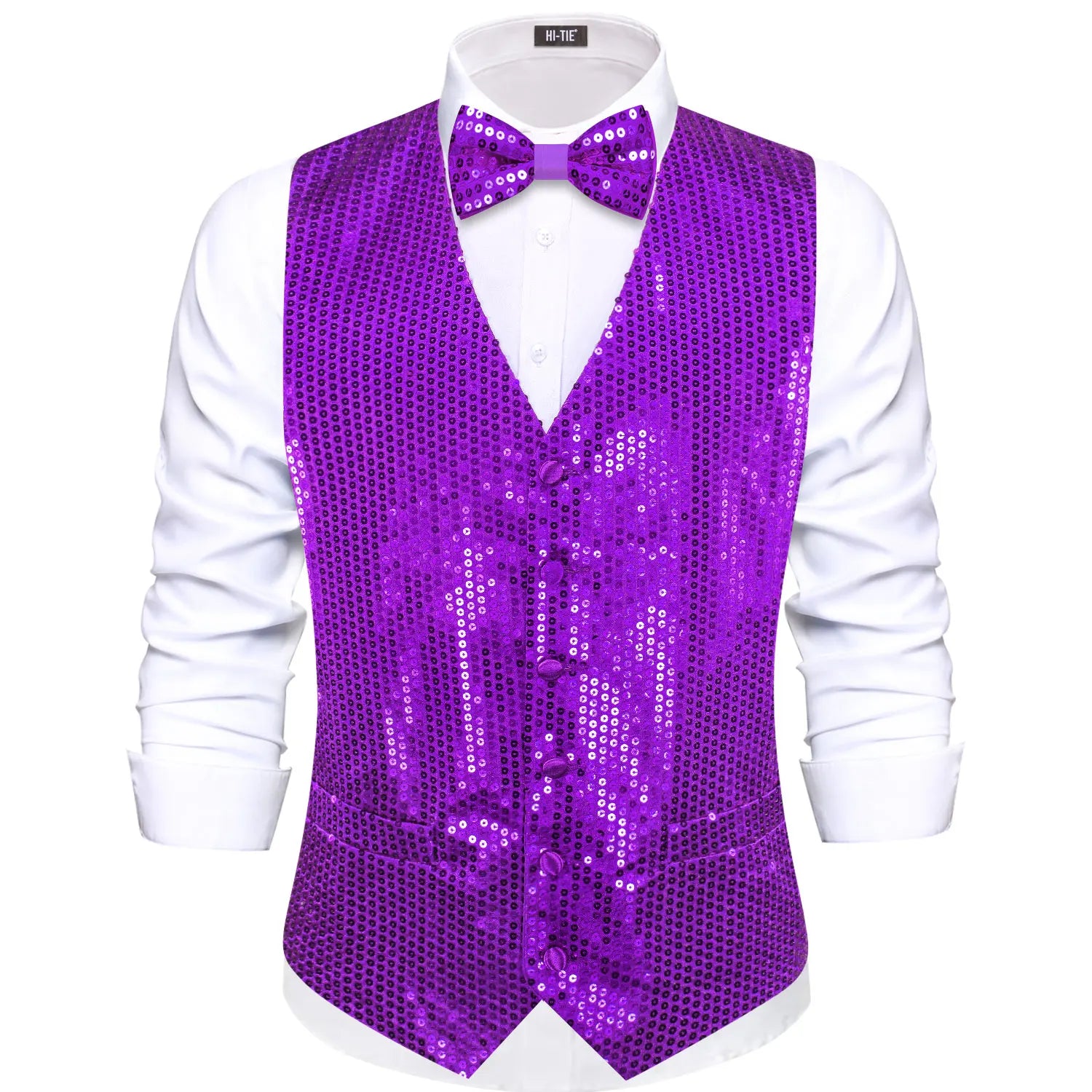 Premium Slim Fit Sequin Vest & Bow Tie Combo – Green/Purple/Fuchsia Options for Formal Celebrations &Themed Parties Qme MJ-3565 XL