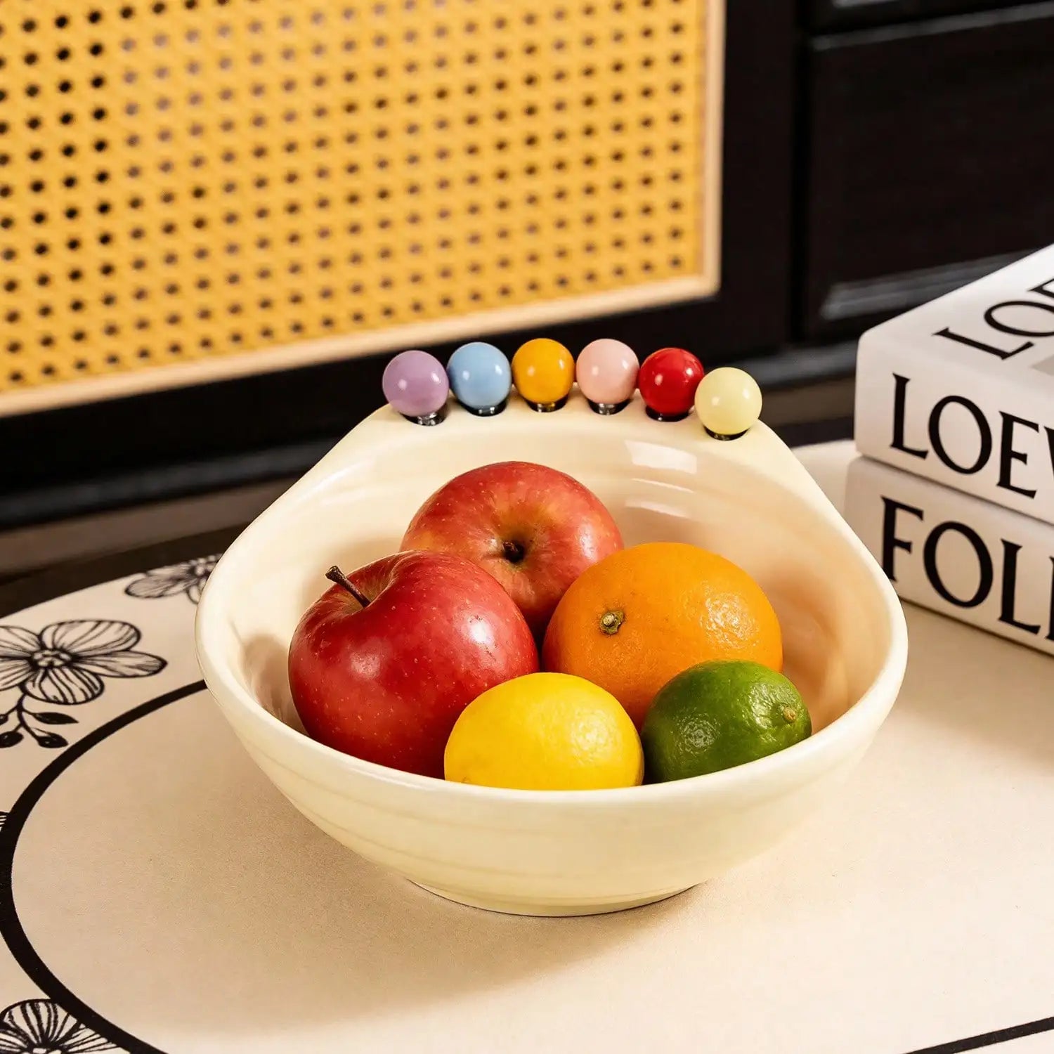 Large Fruit Bowl 6 Forks Creative Platter Adorable Stainless Steel Qme white