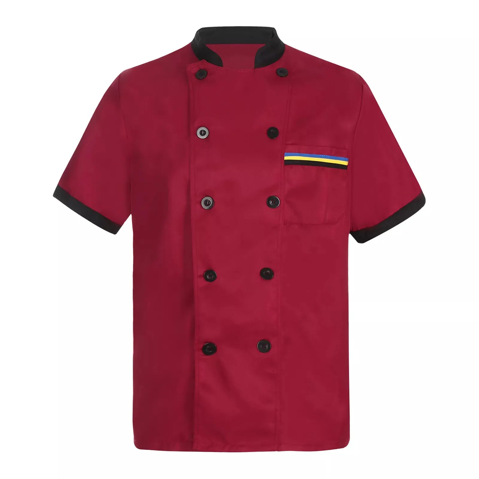 Restaurant Chef Short Sleeve Hotel Cafe Kitchen Work Wear Bakery Cooking Uniform Tops Man's Soft and Comforatble Thin Top Qme Wine XXL