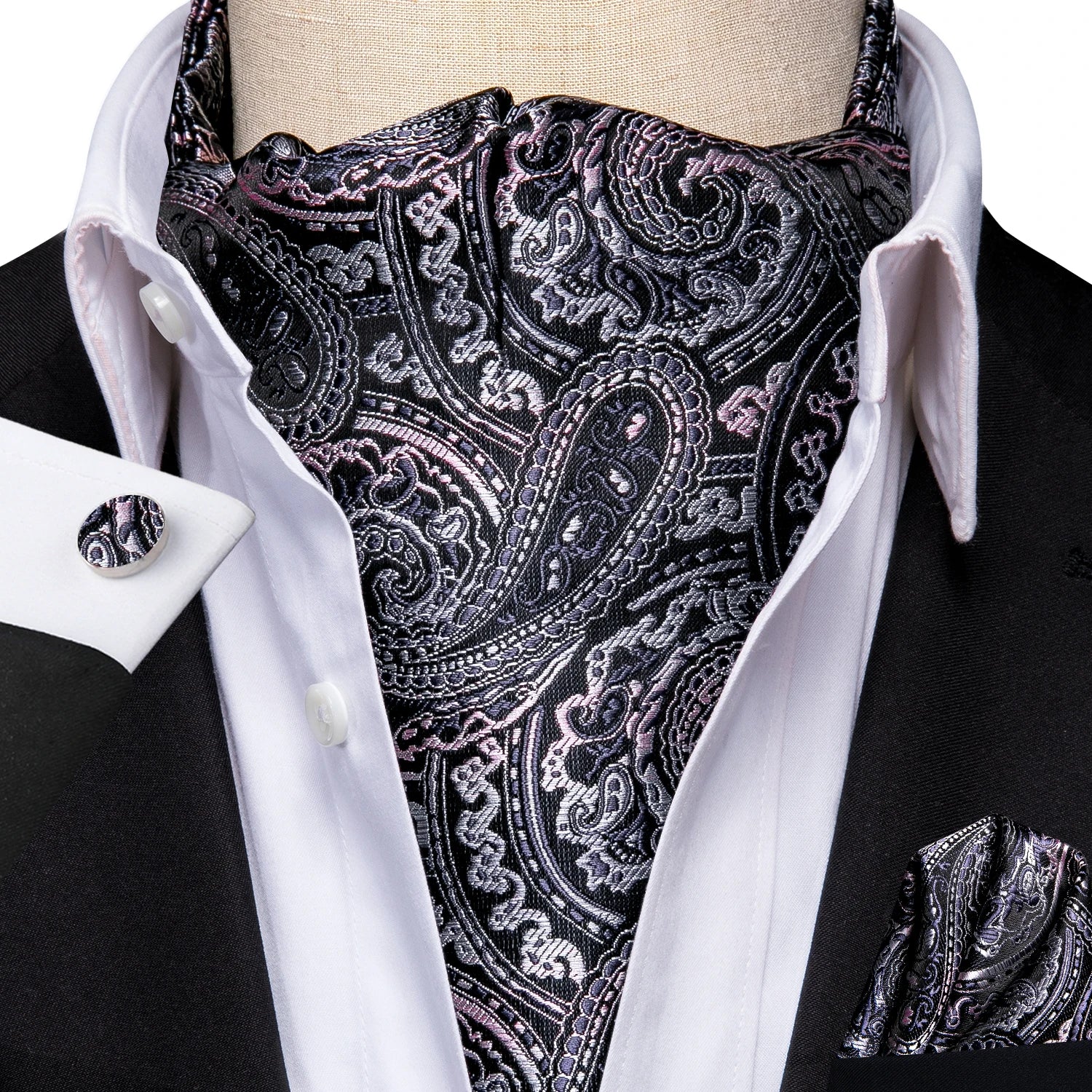 Silk Mens Ascot Black Pink Blue Red Gold Green Purple White Beige