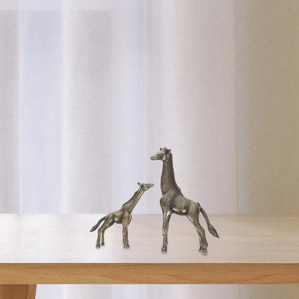 2Pcs Premium Brass Giraffe Art Sculptures Finish Home Decor Office Desk Accessory Wildlife Animal Craft Qme
