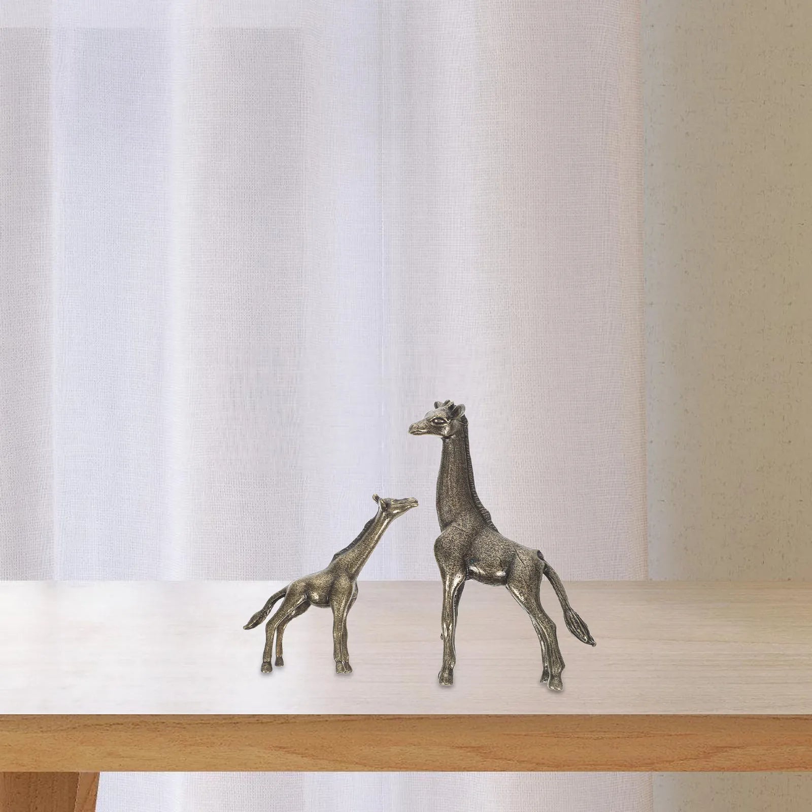 2Pcs Premium Brass Giraffe Art Sculptures Finish Home Decor Office Desk Accessory Wildlife Animal Craft Qme