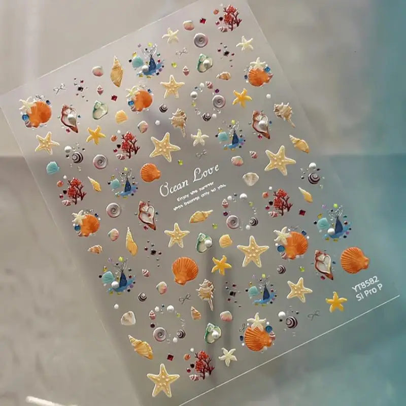Relief Shell Starfish Nail Stickers Cute Decorative Nails DIY 3D Self Qme A